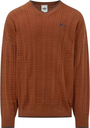 adidas Trui met V-hals en Kabelsteek - Heren - V-hals truien - Bruin - XS - Katoen - Truien & Vesten