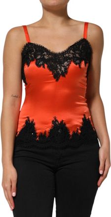 Dolce & Gabbana Womens Red Black Lace Trim Silk Sleeveless Tank Top And Cotton Elastane Nylon