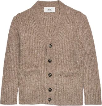 Ami V-neck rib-knit cardigan - unisex - Wool/Alpaca Wool/Polyamide - M - Brown