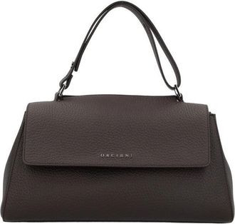 Orciani Textured Leather Handbag With Adjustable Handle And Magnetic Closure