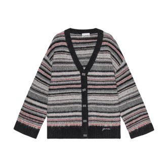 Ganni Cardigans, female, Multicolor, Size: XS Striped Wool Cardigan Jacket