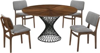 Armen Living Cirque And Lima 5Pc Walnut Round Dining Set