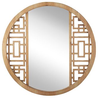 Beliani Beliani - Espejo De Pared Madera Clara Redondo 60 Cm Marco De Madera Maciza Hecho A Mano Geom&eacute;trico R&uacute;stico Firminy