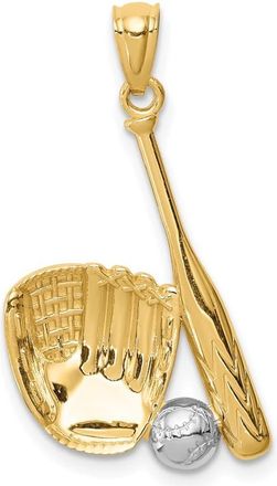 Diamond2Deal 14k Yellow Gold and White Rhodium Baseball Glove/Bat/Ball Pendant