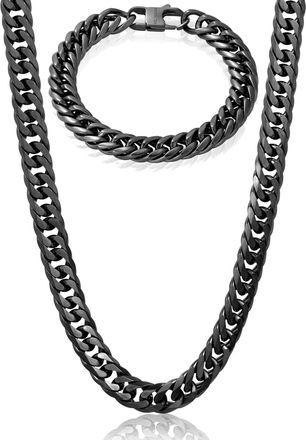 Crucible Jewelry Mens Double Curb Chain Bracelet and Necklace Set