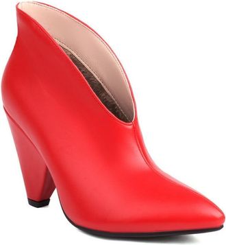 Generic Womens Fashion Cutout Ankle Boots Pull On Pointed Toe Cone Heels Winter Bride Wedding Party Casual Dress Shoes (Red,5.5)