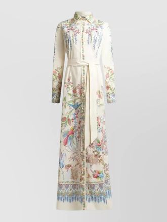 Etro floral shirt dress long sleeves embroidery belt
