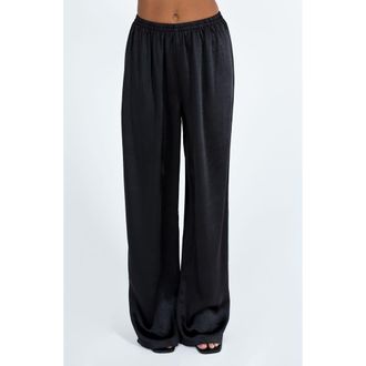 Princess Polly NIxie Wide Leg Satin Pants in Black at Nordstrom, Size 12