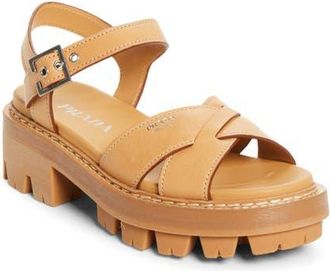 Prada Crisscross Platform Sandal in Naturale at Nordstrom, Size 10.5Us