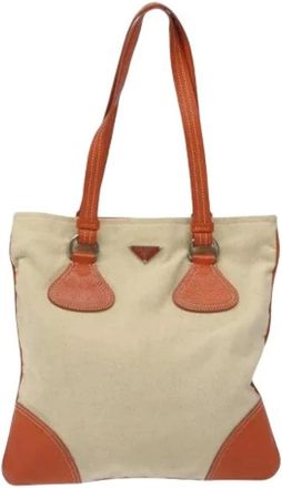 Prada Pre-owned Tote Bags, female, Beige, Size: ONE SIZE Pre-owned Canvas Tote Bag