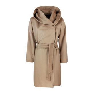 Max Mara Belted Coats, female, Brown, Size: M Brown Wool Coat