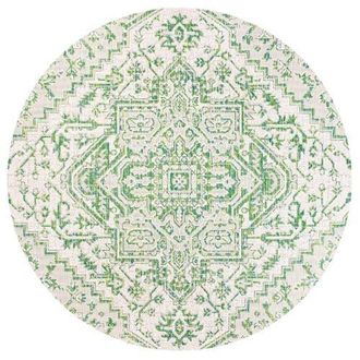 Jonathan Y Designs Estrella Bohemian Medallion Textured Weave Indoor/Outdoor Round Area Rug in Green/cream at Nordstrom, Size 5Ft 0In X 5Ft 0In