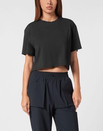 Plein Sport Cotton Cropped T-Shirt Round Neck Ss Scratch Women in Black at Nordstrom, Size Xx-Large