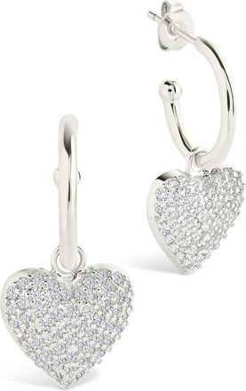 Sterling Forever Disco Heart CZ Micro Hoop Earrings