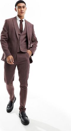 Asos Wedding - Giacca da abito skinny bordeaux microtesturizzata-Rosso