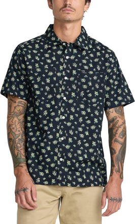 Rvca Breezy Floral Short Sleeve Button-Up Shirt in Garage Blue at Nordstrom, Size Xx-Large