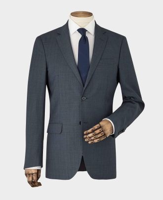 SAVILE ROW Mens Navy Herringbone Wool-Blend Suit Jacket - Size 42 Regular