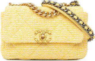 Chanel Yellow Tweed Medium 19 Flap Bag