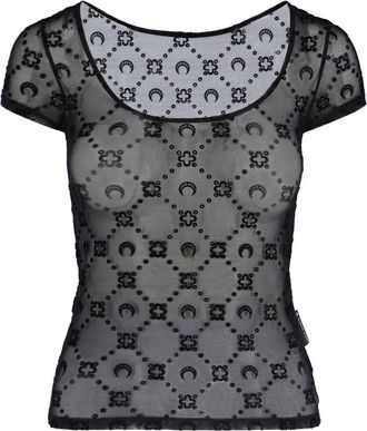 Marine Serre Black Moonogram Mesh Flock Short-Sleeve T-Shirt