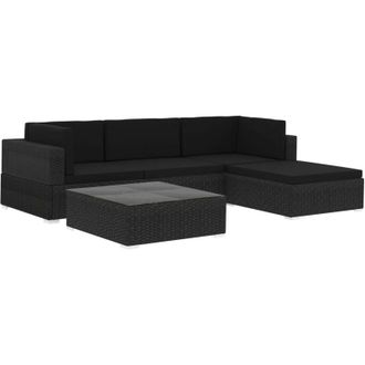 vidaXL Set De Muebles De Jard&iacute;n 5 Pzas Y Cojines Rat&aacute;n Sint&eacute;tico Negro Vidaxl