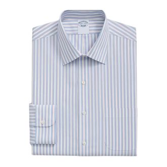 Brooks Brothers Lichtblauw Slim Fit Non-Iron Stretch Supima Katoenen Overhemd met Ainsley Kraag - Heren - Zakelijke Overhemden - Blauw - M - Katoen - Overhemden