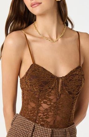 ASTR the Label Structured Lace Bodysuit in Brown at Nordstrom Rack, Size X-Large