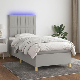 vidaXL Vidaxl - Cama Box Spring Colch&oacute;n Y Luces Led Tela Gris Claro 90x190 Cm