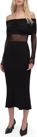 Favorite Daughter The New Era Ruched Off the Shoulder Long Sleeve Midi Dress in Black at Nordstrom, Size X-Large