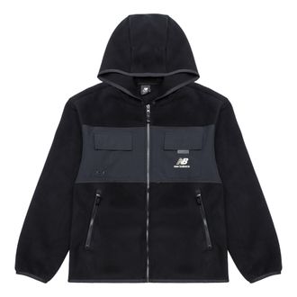 New Balance Alphabet Splicing Contrasting Colors Hooded Jacket Asia Sizing Black AMJ13382-BK