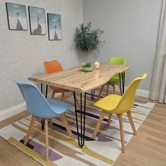 Kosy Koala 117cm Modern Dining Table & 4 Mixed Colourful Chairs in Brown