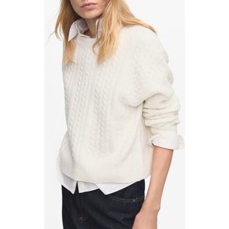 Mango Cable Stitch Crewneck Sweater in Ecru at Nordstrom, Size Medium