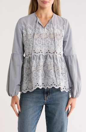 Forgotten Grace Long Sleeve Embroidered Top in Black/Stripe at Nordstrom Rack, Size X-Large
