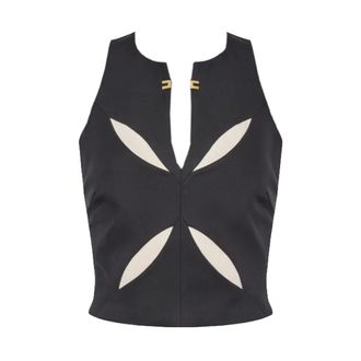 Elisabetta Franchi Lightweight Cr&ecirc;pe Top with Two-Colour Cut-Outs - female - Elisabetta Franchi - Sleeveless Tops - Multicolor - L - Tops