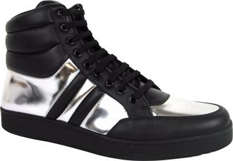 Gucci Mens High top Contrast Padded Black / Silver Leather Sneaker (10 G / 10.5 US)