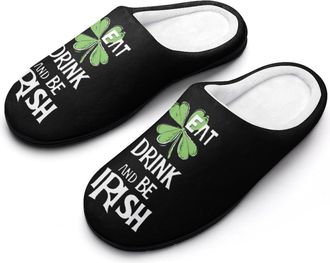 Generic Eat Drink And Be Irish Slippers Men Winter Warm Cotton Anti-Slip Indoor Slip-Ons House Shoes