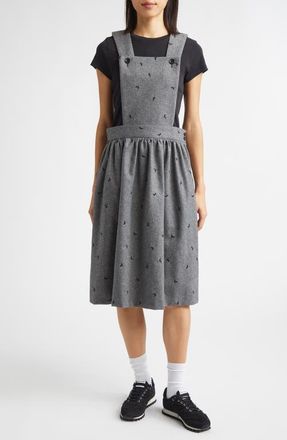 Comme Des Garçons Embroidered Wool Blend Flannel Pinafore in Black/Gray at Nordstrom, Size X-Small
