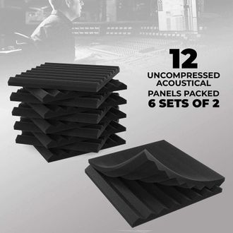 OEM Inhhub - Paquete De 12 Paneles Ac&uacute;sticos De 8 Ranuras, 1 X 12 X 12 Pulgadas, Cu&ntilde;as De Insonorizaci&oacute;n De Espuma Ac&uacute;stica Para Estudio, Paneles Resisten