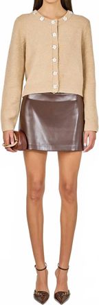 English Factory Floral Button Knit Cardigan Top In Tan
