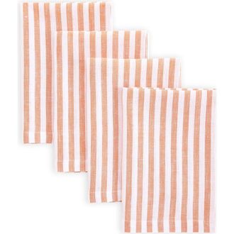 Solino Home Linen Dinner Napkins - Amalfi Stripe, 20 x 20 Inch in Orange And White at Nordstrom, Size Large
