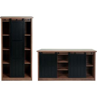 Hhg Nunca Usado] Juego De Sal&oacute;n Compuesto Por Armario Y Aparador Hhg 165, Compartimentos De Almacenamiento Con Puertas Correderas, Metal Industrial Efecto