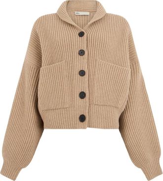 Tory Burch Ribbed Wool Cropped Cardigan - Dames - Vesten - Beige - XS - Wol - Truien & Vesten