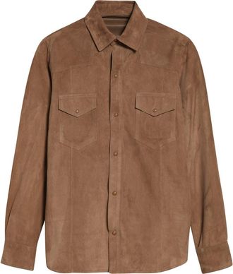 Eleventy Suede Snap-Up Western Shirt in 05 Brown at Nordstrom, Size 38 Us