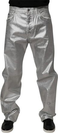 Dolce & Gabbana Jeans, Heren, Grijs, M, Denim, Metallic Zilveren Rechte Denim Jeans