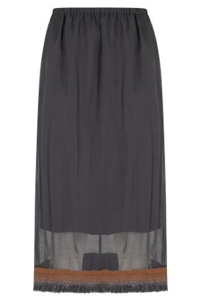 Tela Black Fringed Overlapping Layer Midi Skirt