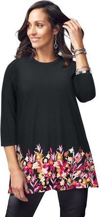 Jessica London Stretch Knit Swing Tunic in Black Flower Garden Border at Nordstrom, Size 12