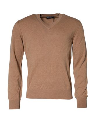 Dolce & Gabbana Mens Vneck Cashmere Sweater - Tan - Size EU 50 (Mens)