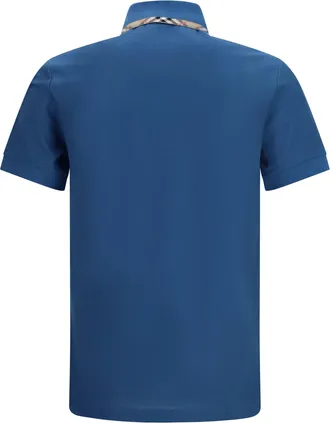 Burberry Mens Cotton Polo With Check Trims Officers Blue Shirts T-shirts And Polos