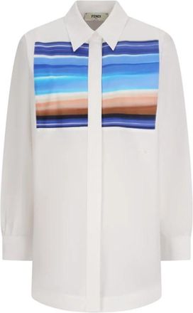 Fendi Camicia Popeline Strip - Dames - Overhemden - Wit - L - Katoen - Overhemden