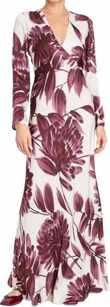Twin-Set Botanic Bloom Maxi Dress In Burgundy