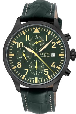 Gevril Group Vaughn Chronograph Olive Leather Swiss Automatic ETA 7750 Watch